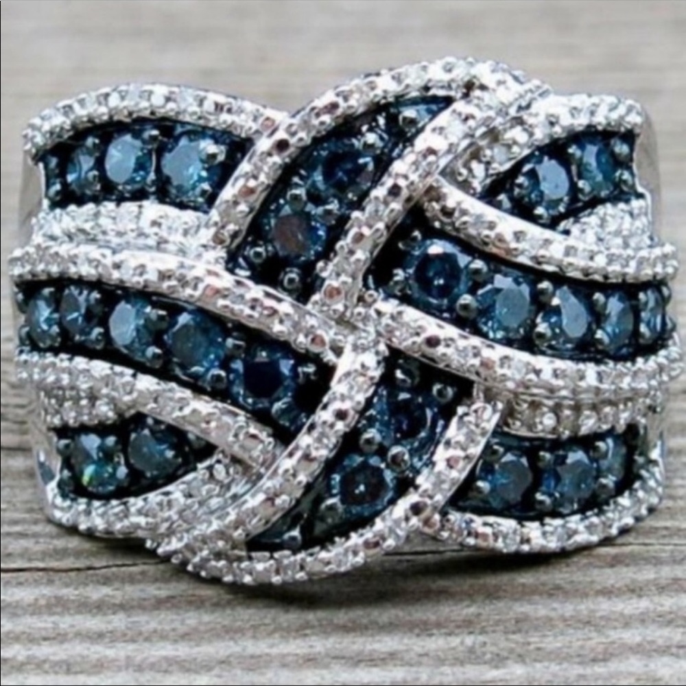 New Sapphire Sterling Silver Diamond Ring - Picture 2 of 4